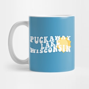 Sunshine in Puckaway Lake Wisconsin Retro Wavy 1970s Summer Text Mug